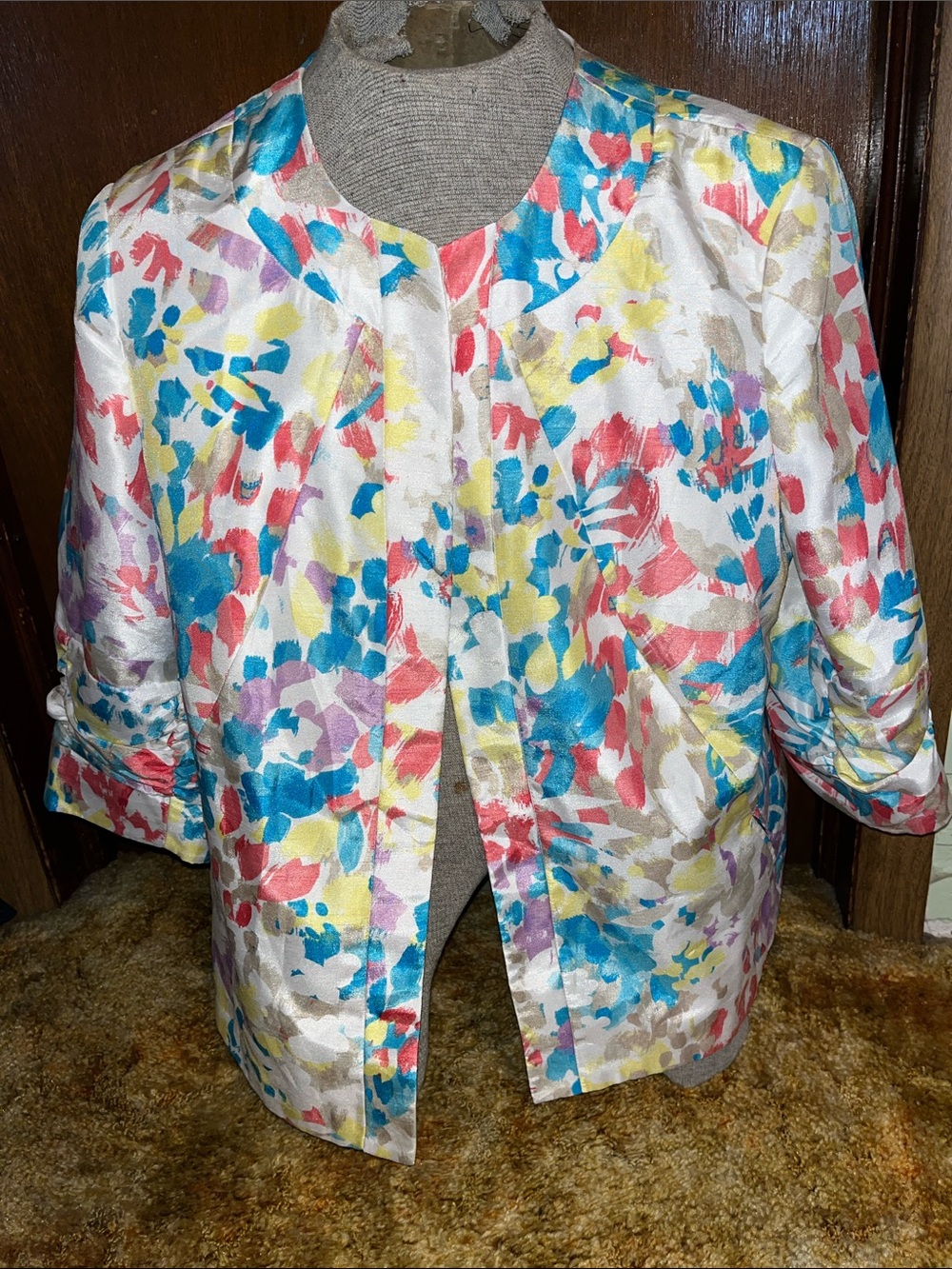TanJay Multicolor Floral Watercolor Open-Front Jacket